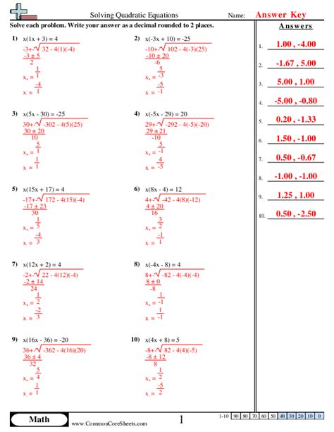 Image result for Quadratic Formula Worksheet Easy