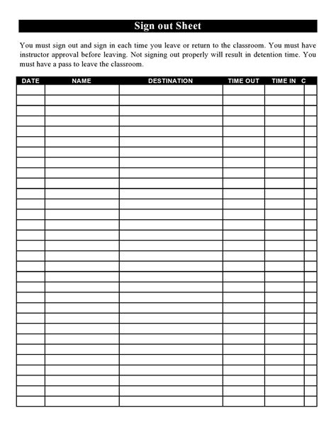 Image result for Editable Sign Out Sheet