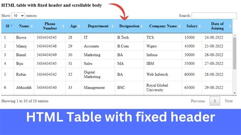Image result for HTML Table Header Fixed
