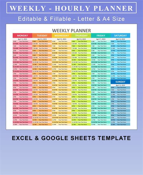 Image result for Weekly Hourly Planner Printable