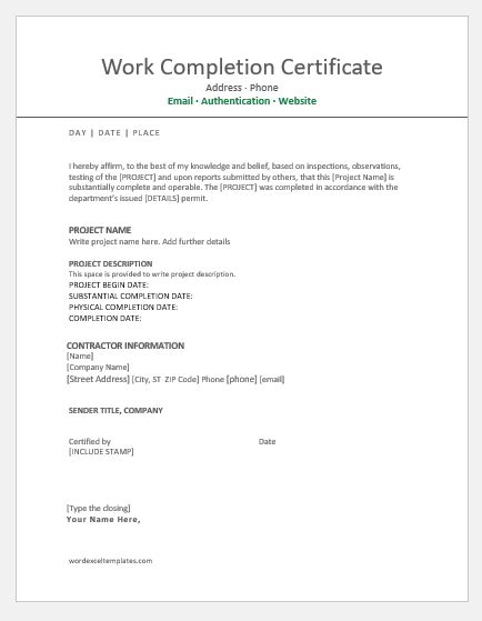Image result for Statement of Work Completion Form
