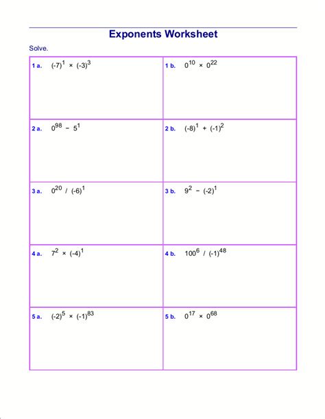 Free exponents worksheets