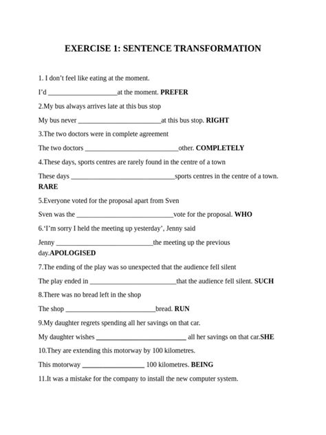 Toradh íomhá ar Sentence Transformation Exercises PDF