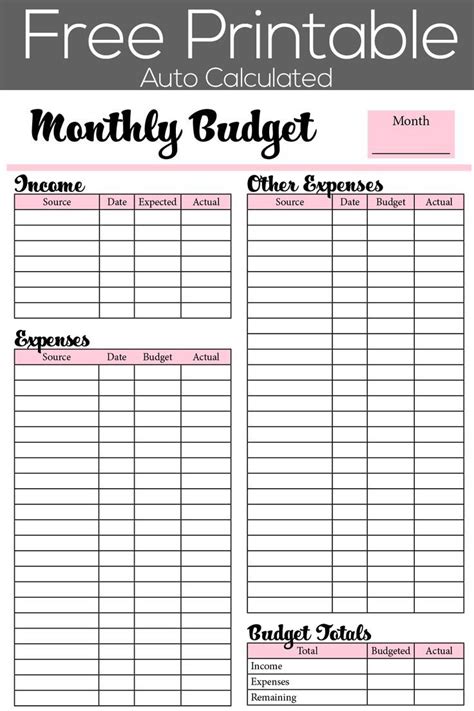 Image result for Monthly Budget Chart