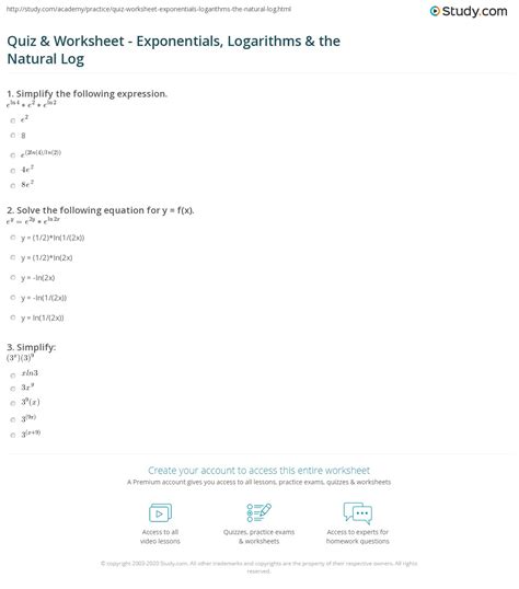 Image result for Natural Log Worksheet
