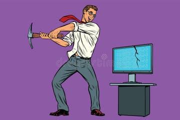 Toradh íomhá ar Cartoon Character Smashing Their Computer