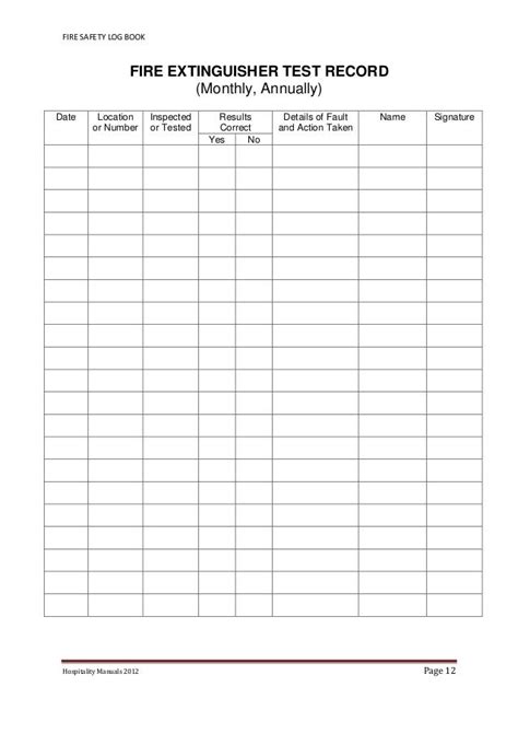Image result for Fire Extinguisher Inspection Log Template