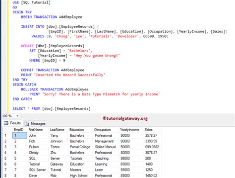 Toradh íomhá ar Transaction Rollback SQL