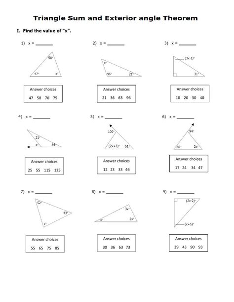 Image result for Triangle Angle Sum Theorem Worksheet