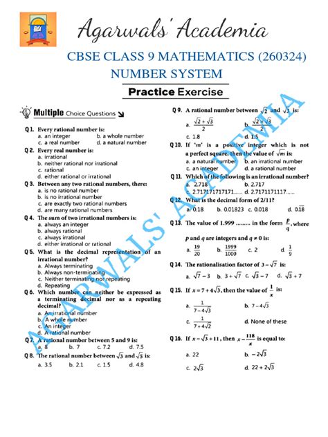 Image result for Number System Class 9 Worksheet with Answers
