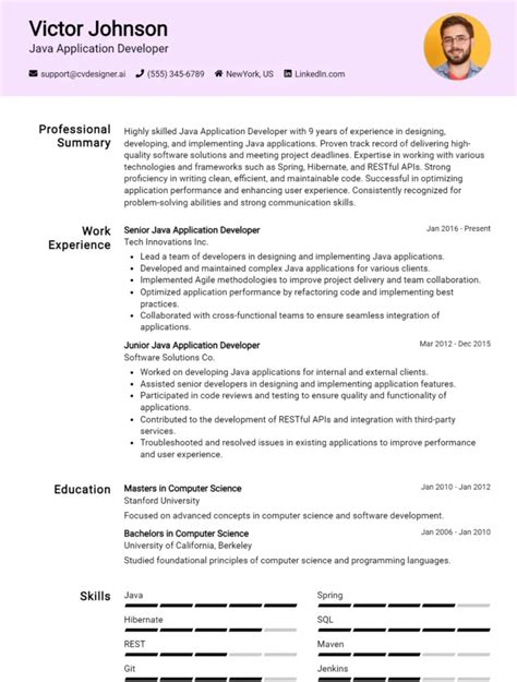 Image result for Java Developer CV Sample