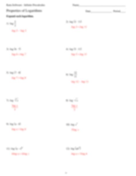 תוצאת תמונה עבור Using Properties of Logarithms Answer Key
