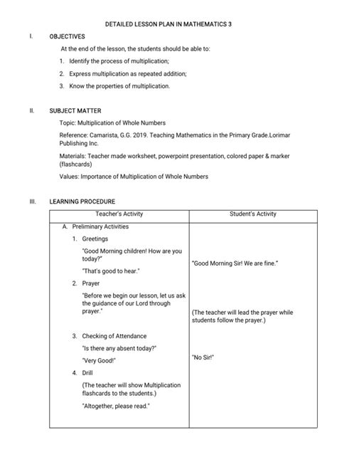 Image result for Mathematics Lesson Plan