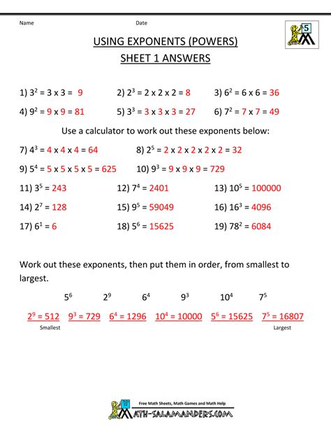 Toradh íomhá ar Exponents Order of Operations Worksheet with Answers