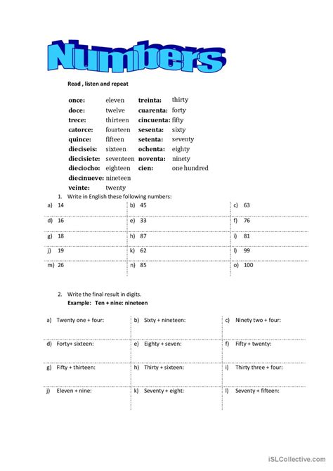 Image result for ESL Numbers Worksheets for Adults