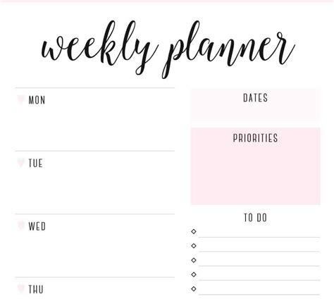 Sample Weekly Planner に対する画像結果