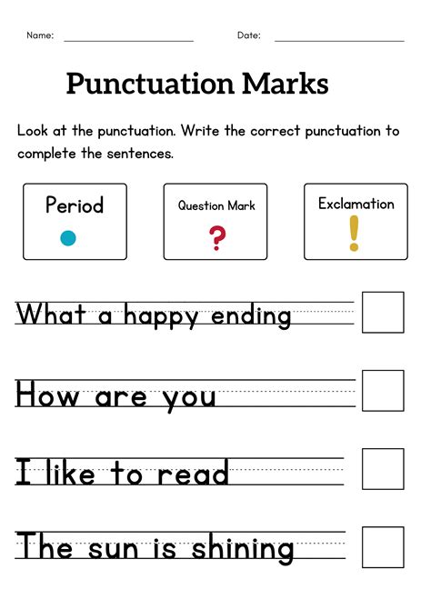 Toradh íomhá ar Punctuation Worksheets