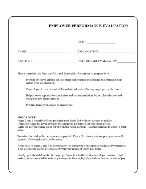 Image result for Sample Employee Performance Evaluation Form