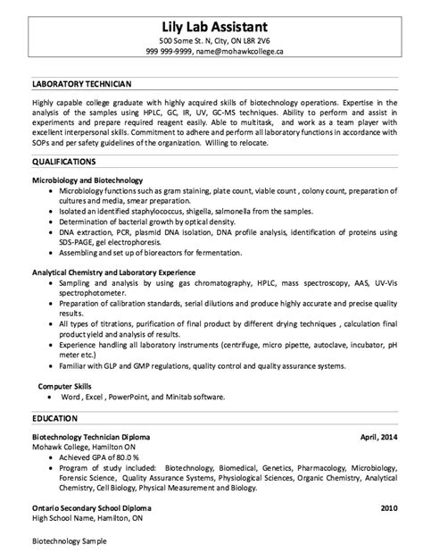 Toradh íomhá ar Lab Assistant Resume Word Document Example