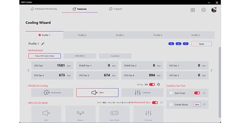 Toradh íomhá ar Cooling Wizard MSI Center