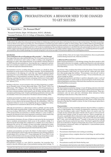 Image result for Example of Pattern of Procrastination Paper