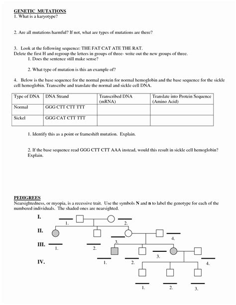 Image result for Genetic Mutations Worksheet Answer Key
