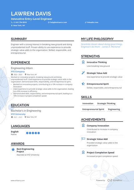 Afbeeldingsresultaten voor Entry Level Engineer Resume Example