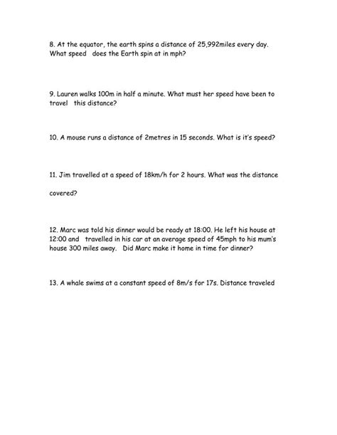 Afbeeldingsresultaten voor Speed Time and Distance Worksheet Answer Key