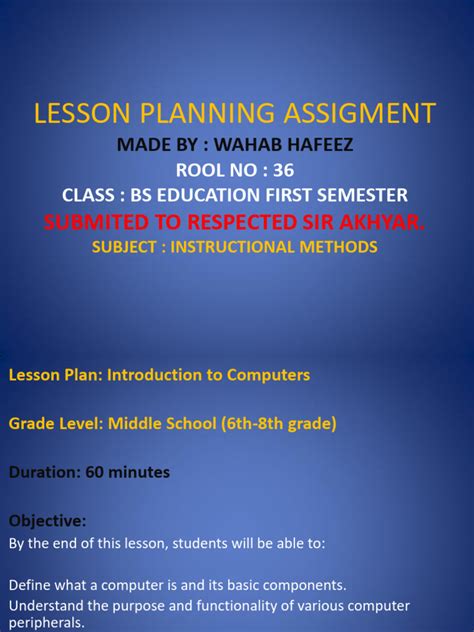 Image result for Lesson Plan of Computer Ch. 1