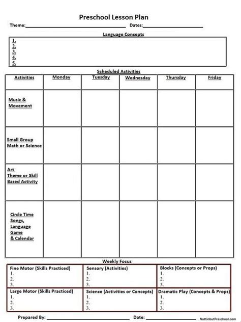 Image result for Weekly Lesson Plan for Preschool Sample