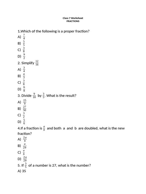 Image result for Class 7 Maths NCERT Questions Fractions Worksheet