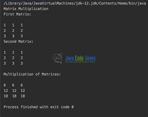 Toradh íomhá ar Matrix Multiplication Algorithm Java