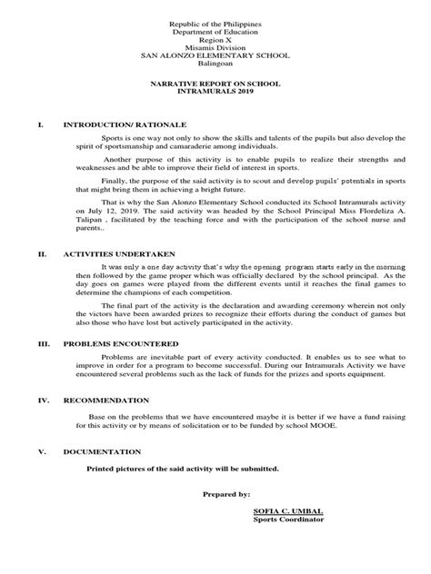 Image result for Narrative Report About Intramural Example