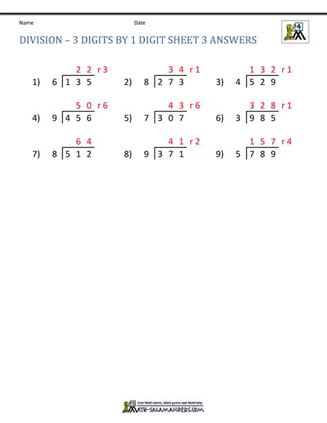 Division Worksheets Answer Key に対する画像結果