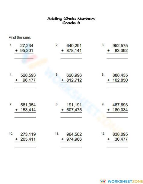 Image result for Adding Whole Numbers Worksheets