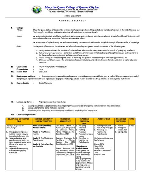 Image result for Course Description Examples Tagalog