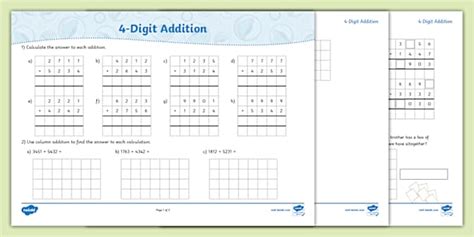 Column Addition 4 Digit Template に対する画像結果