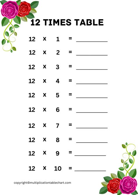 Afbeeldingsresultaten voor 12 Multiplication Table Worksheet