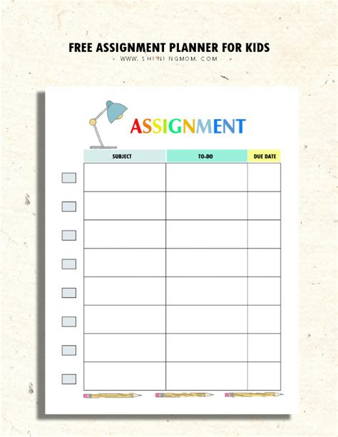 Image result for Free Printable Student Assignment Planner