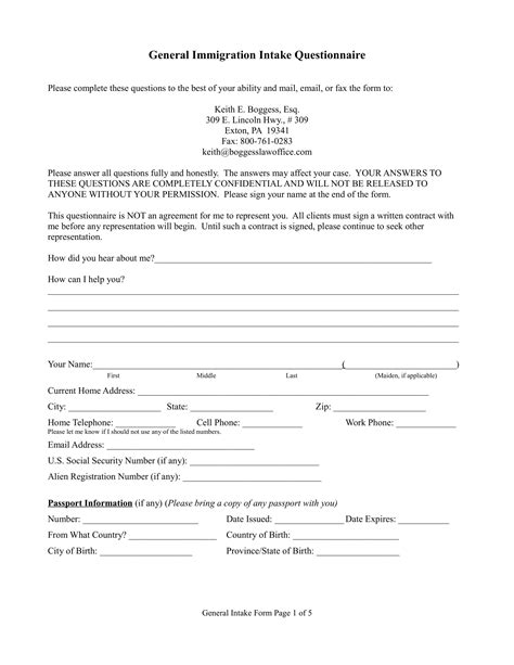 Image result for Standard Intake Questionnaire Template