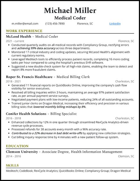 Afbeeldingsresultaten voor Medical Coding Resume Sample