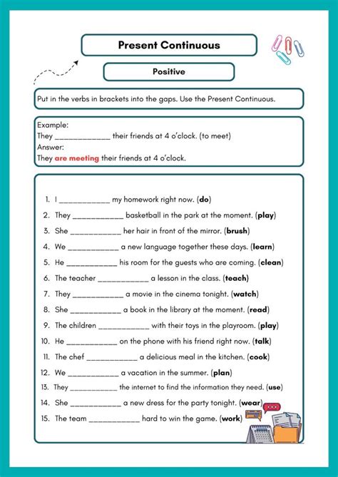 Present Simple Continuous Worksheet Positive Form に対する画像結果