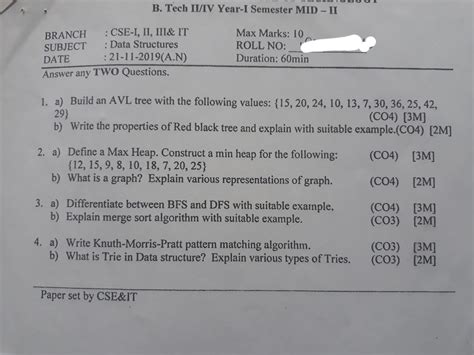 Image result for JNTUH Data Structures Question Paper