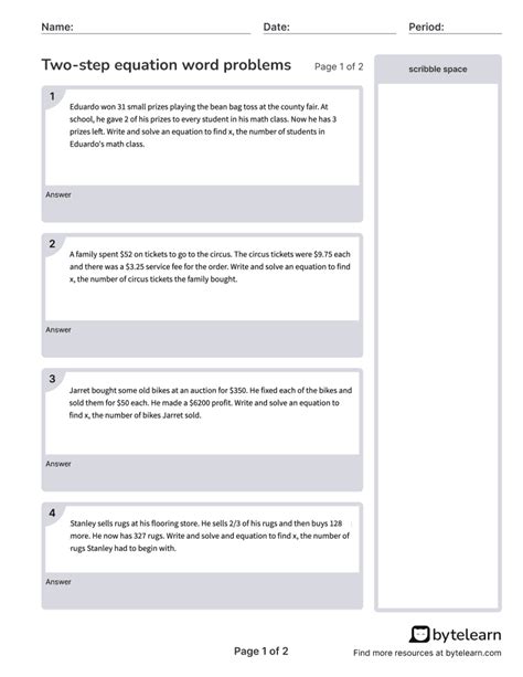 Bildergebnis für One Step Equation Word Problems Worksheet