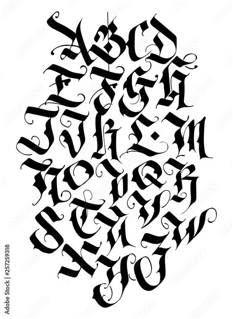 Handwritten calligraphy alphabet vector set. Medieval Latin letters ...