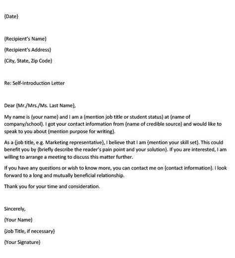 Free Sample Self Introduction Letters に対する画像結果