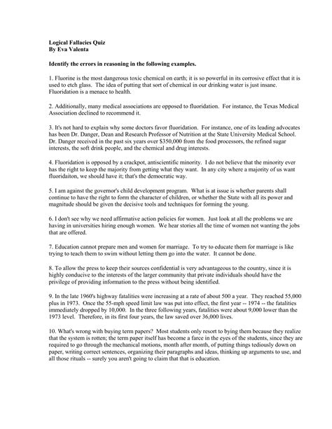 Logical Fallacies Worksheet に対する画像結果