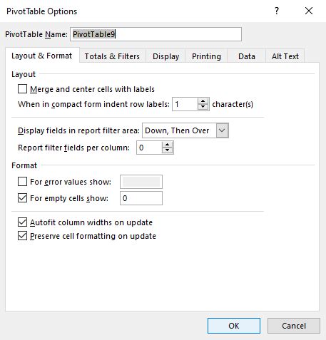 Image result for PivotTable Dialog Box