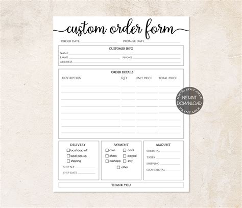 Toradh íomhá ar Custom Craft Order Form