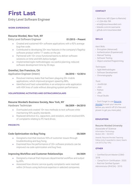 Image result for Entry Level Software Engineer Resume Example
